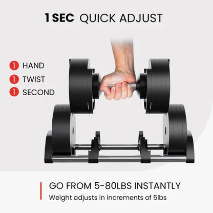 Adjustable Dumbbell Set 5-80 lbs